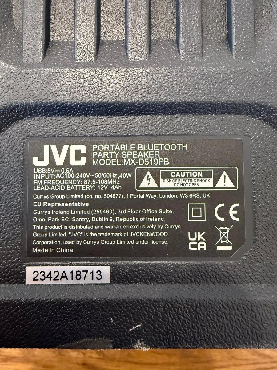 JVC MX-D519PB Portable Bluetooth Speaker - Black - Image 3