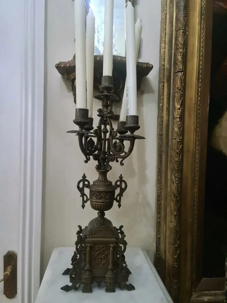 Antique brass candleabras - Image 2