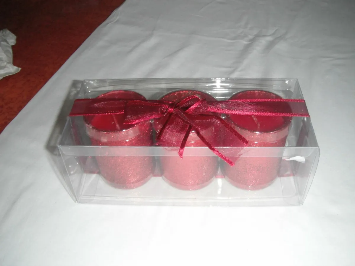 Set of Red Candles in Holders for Sale - Image 1