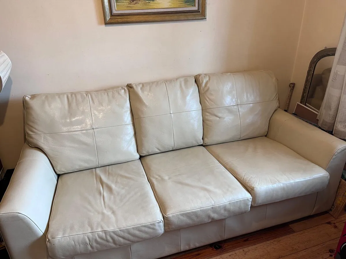 Leather couch with pouffe - Image 1