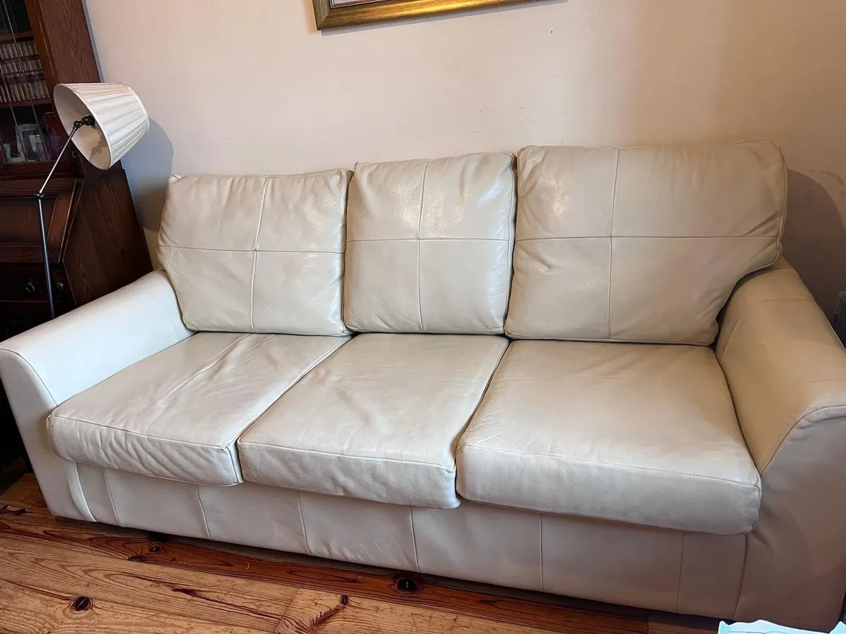 Leather couch with pouffe - Image 2