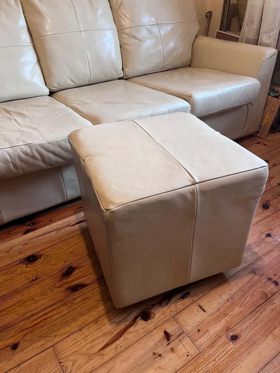 Leather couch with pouffe - Image 3