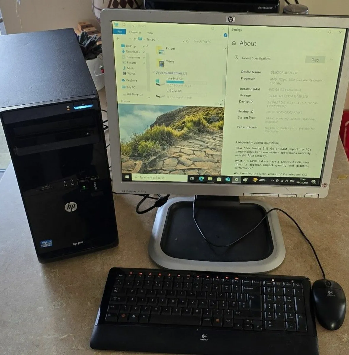 HP Windows 10 pro PC with monitor