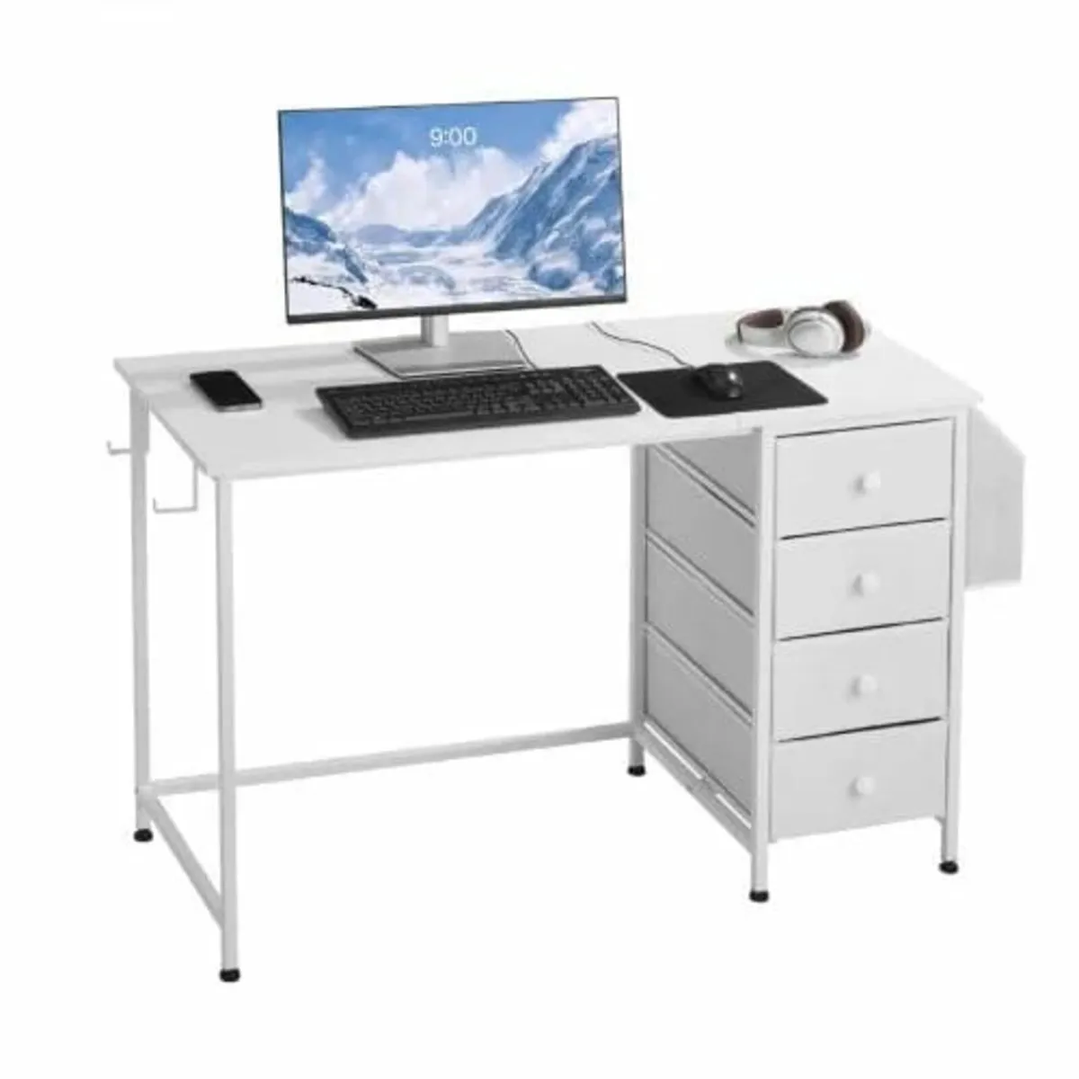Computer Desk with Fabric Drawers, 120 cm Reversib - Image 1
