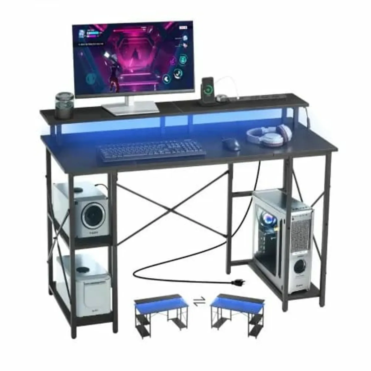 120 cm Computer Desk with Smart LED Lights and Pow - Image 1