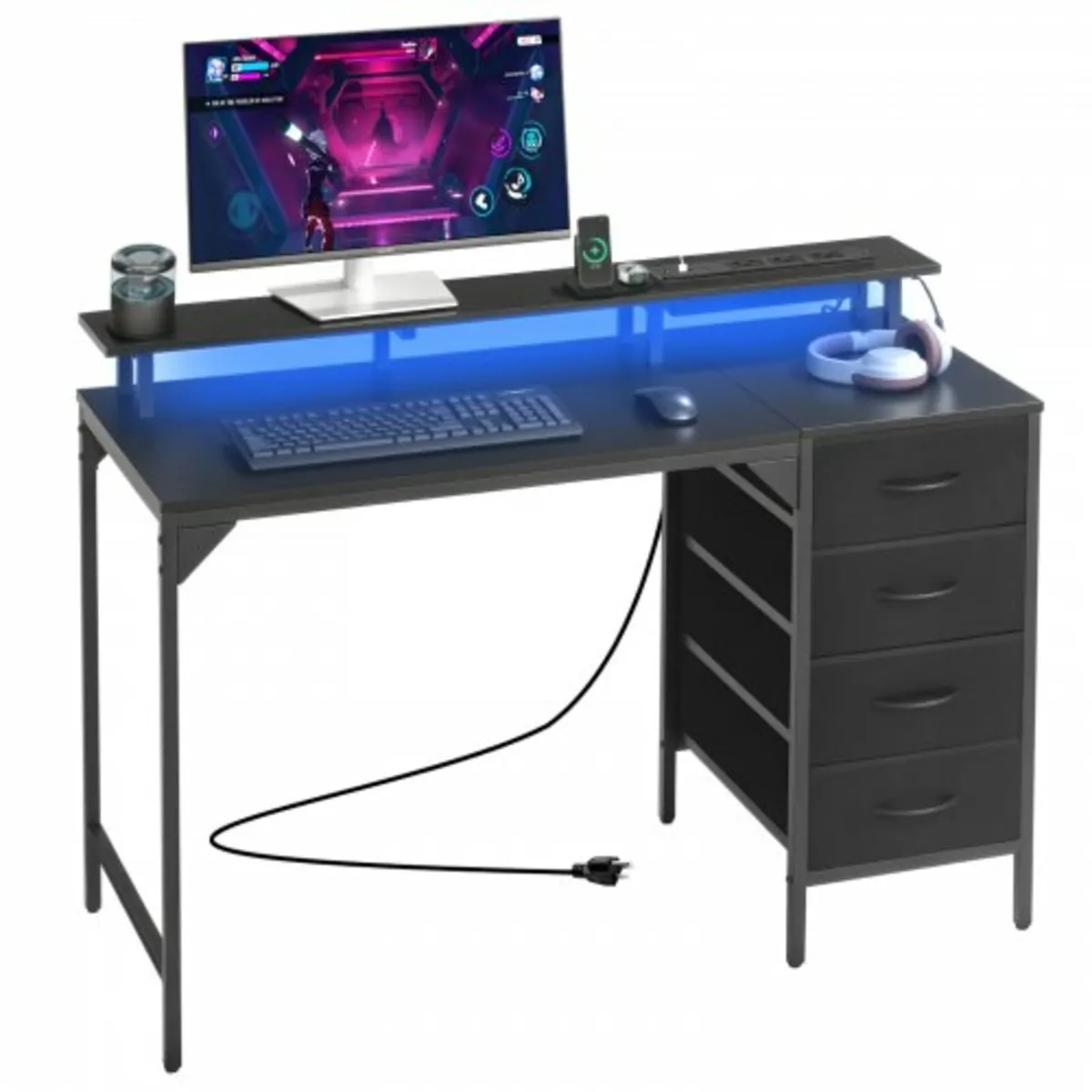 120 cm Computer Desk with Smart LED Lights and Pow - Image 1