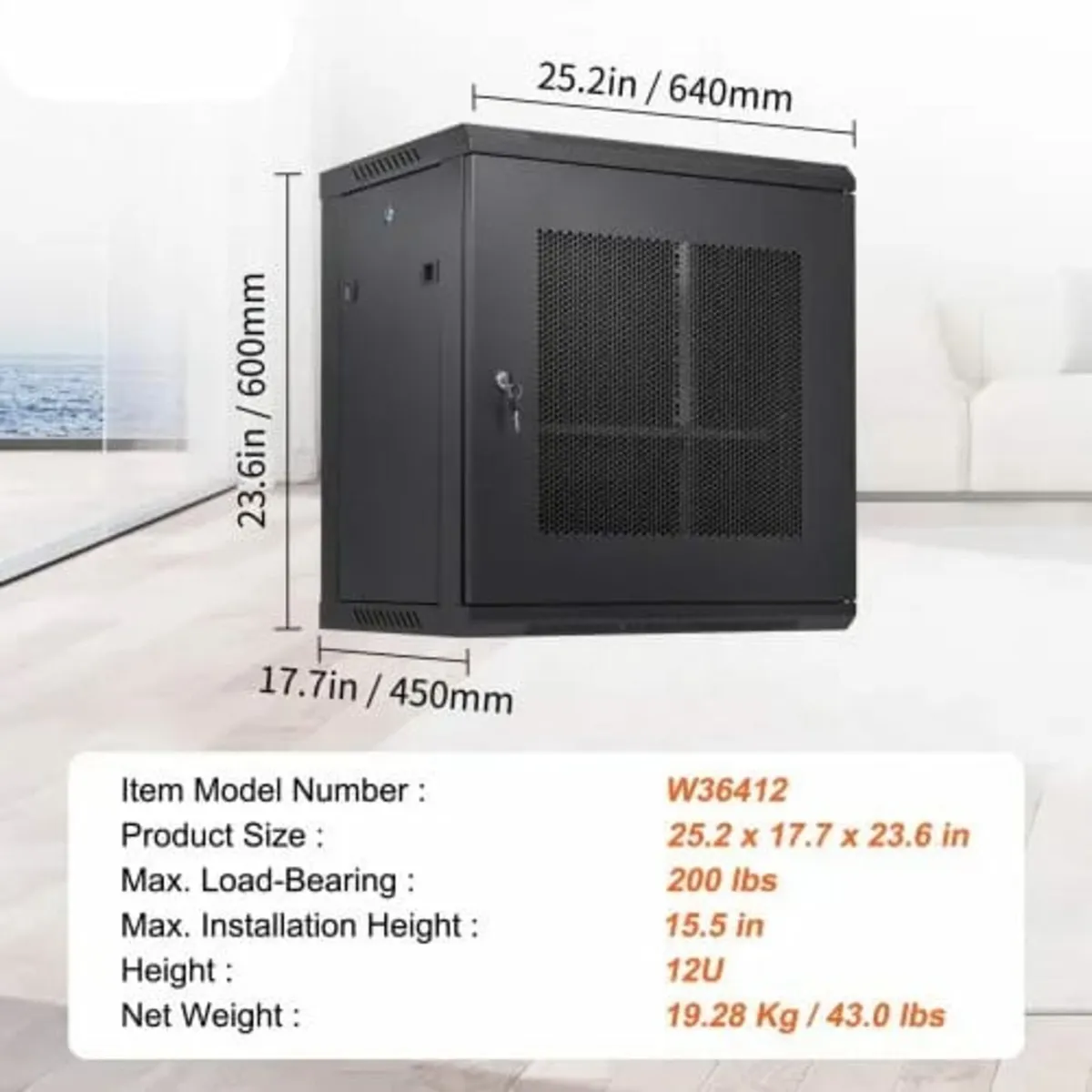12U Wall Mount Network Server Cabinet, 39.4cm/15.5 - Image 4