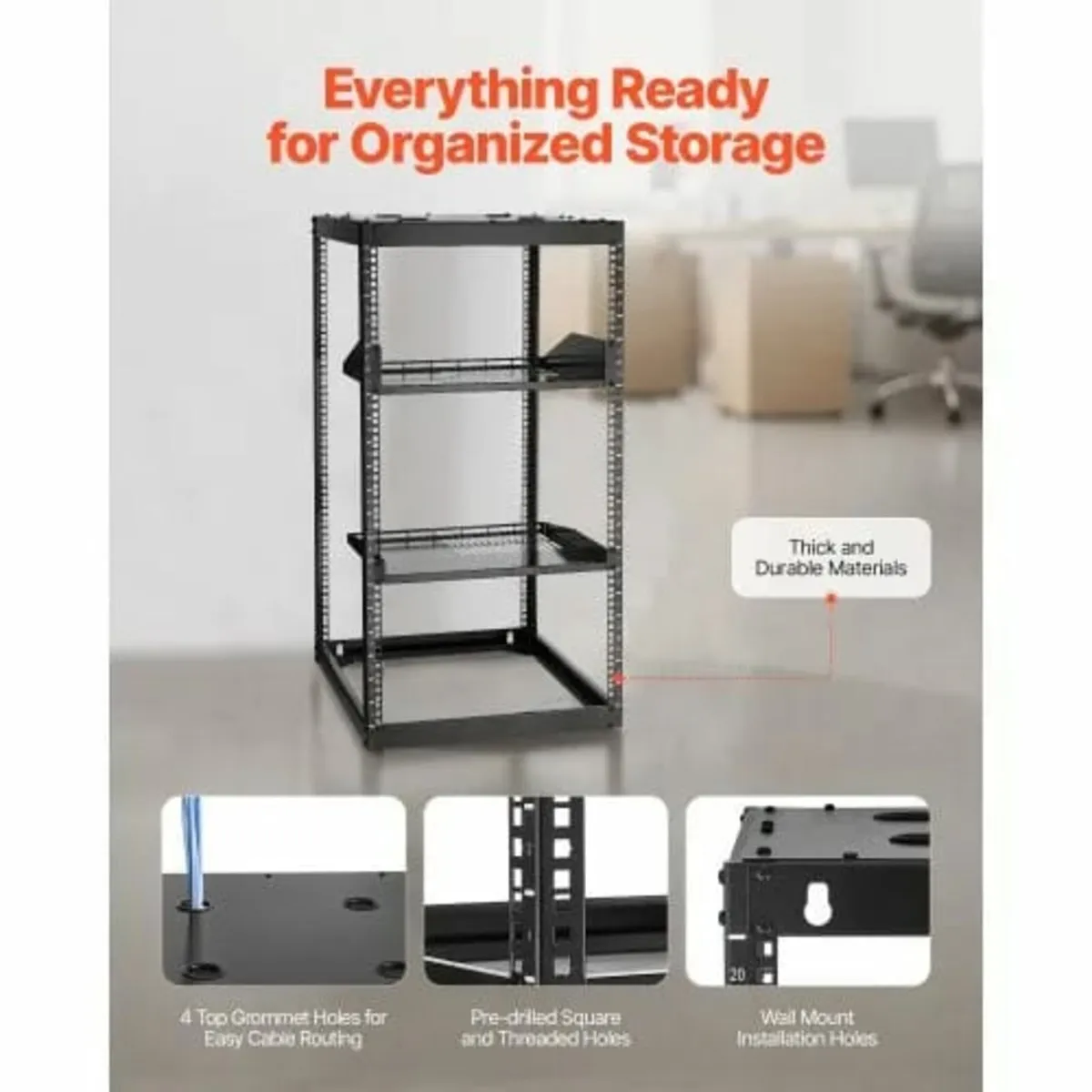 20U Open Frame Network Rack, 585 mm Depth, Wall Mo - Image 3