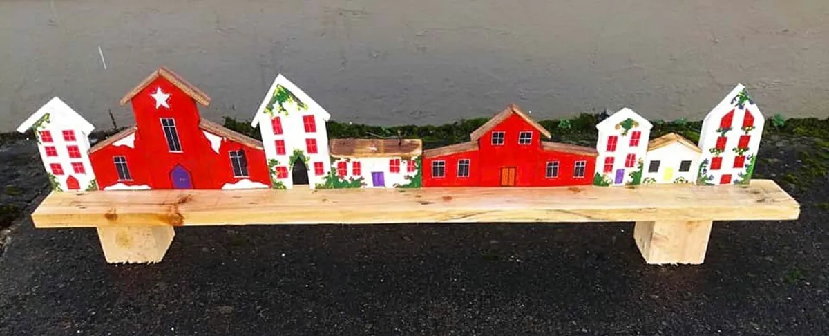 Rustic Christmas Town floating shelf - Image 1