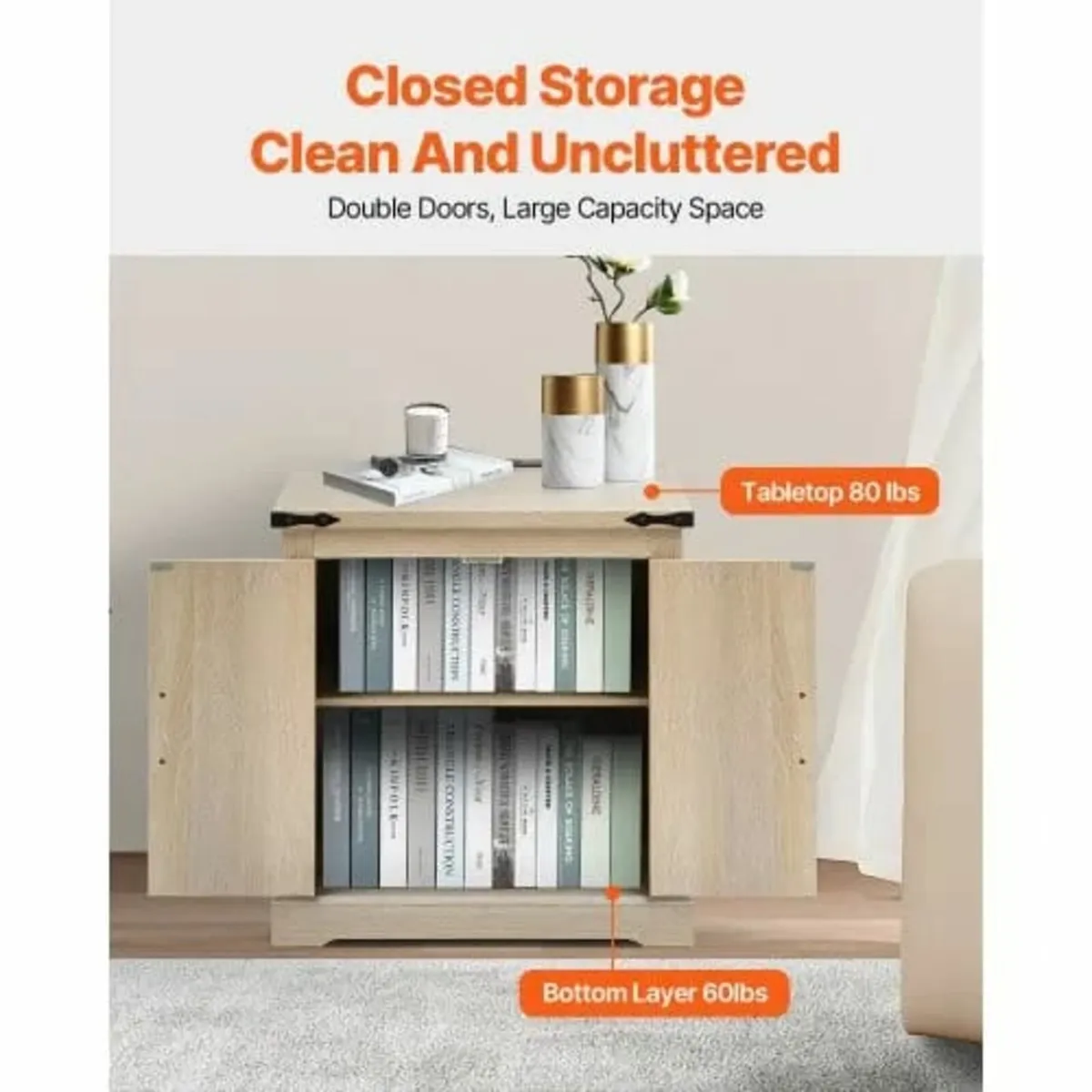 Farmhouse End Table, Rectangle PE Rattan Woven Woo - Image 4