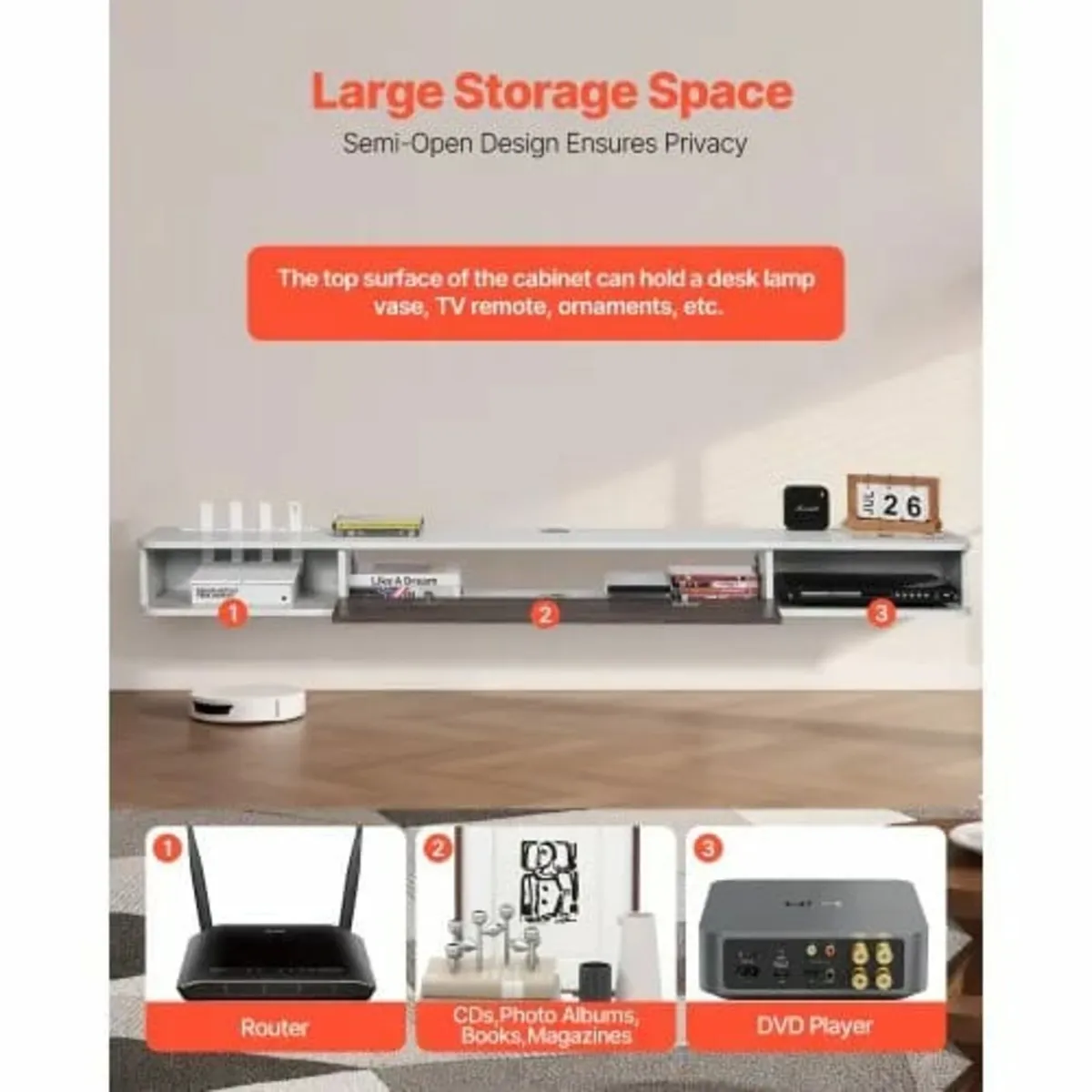 Floating TV Stand, 70 in Wall Mount Entertainment - Image 4