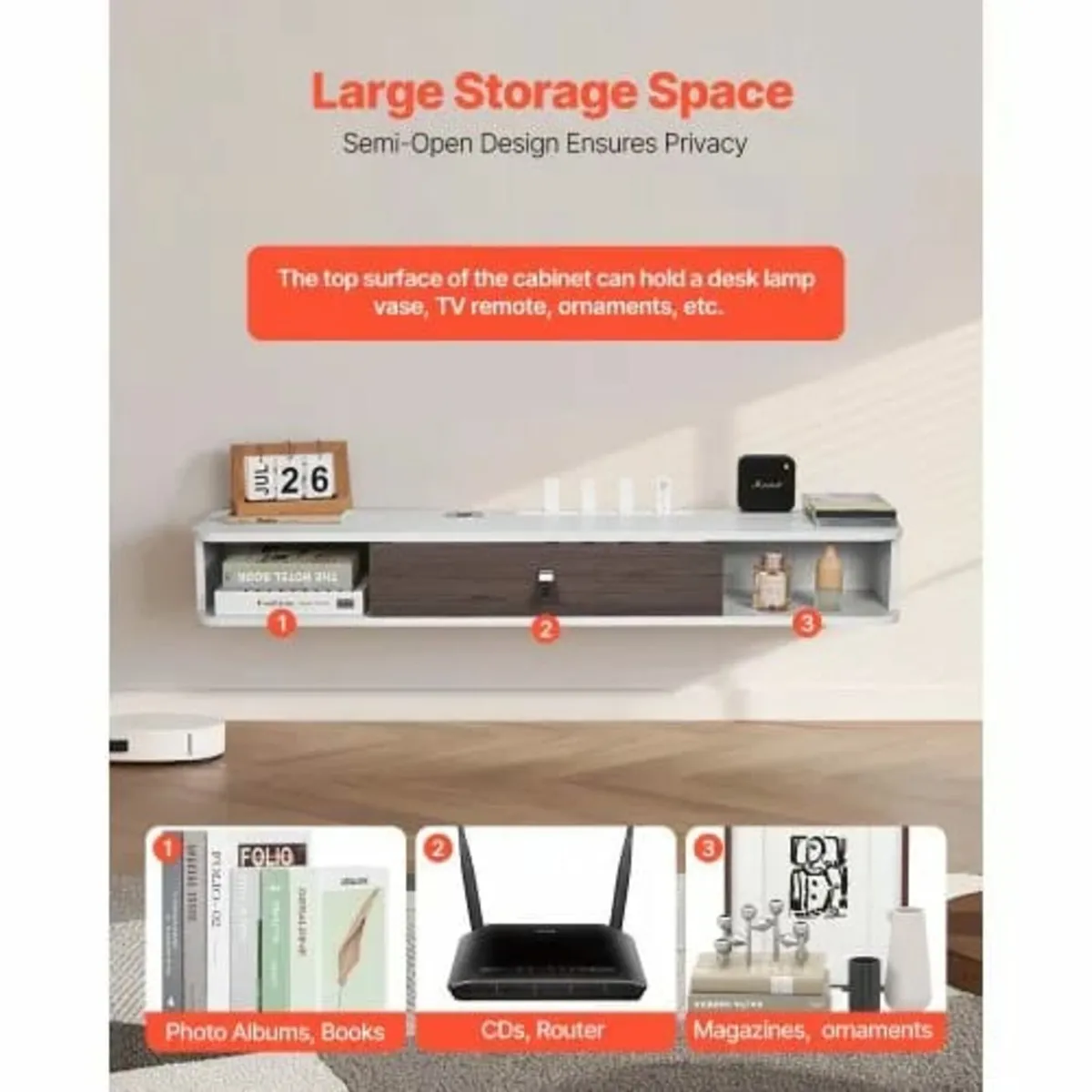 Floating TV Stand, 47 in Wall Mount Entertainment - Image 4