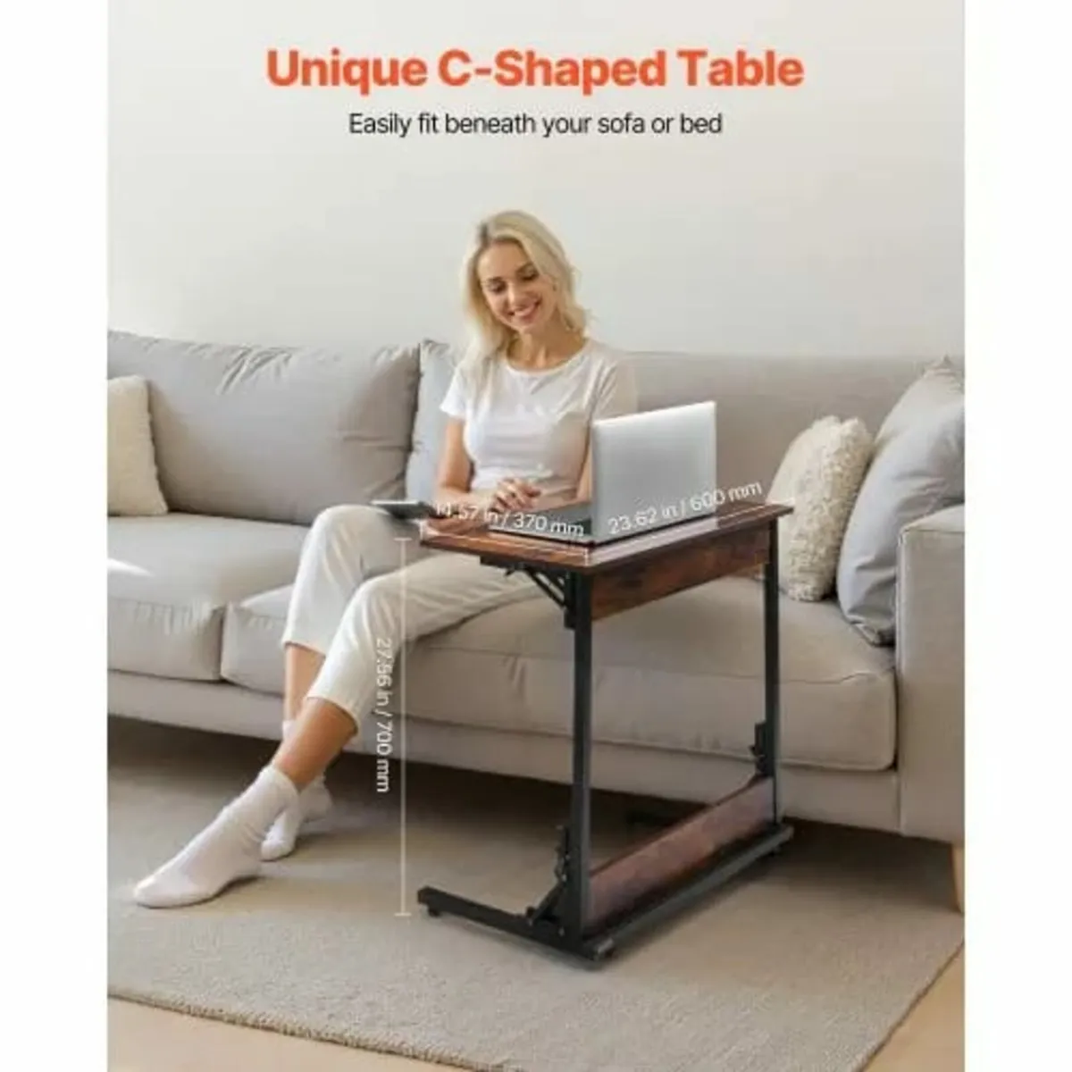 C Table, Folding C Shaped End Table with Metal Fra - Image 4
