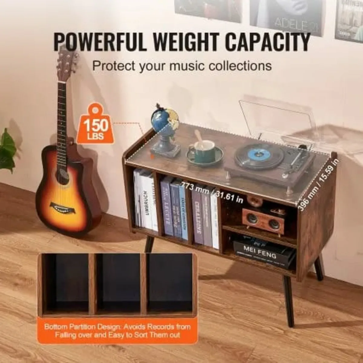 Record Player Stand, Turntable Stand Holds Up to 2 - Image 3