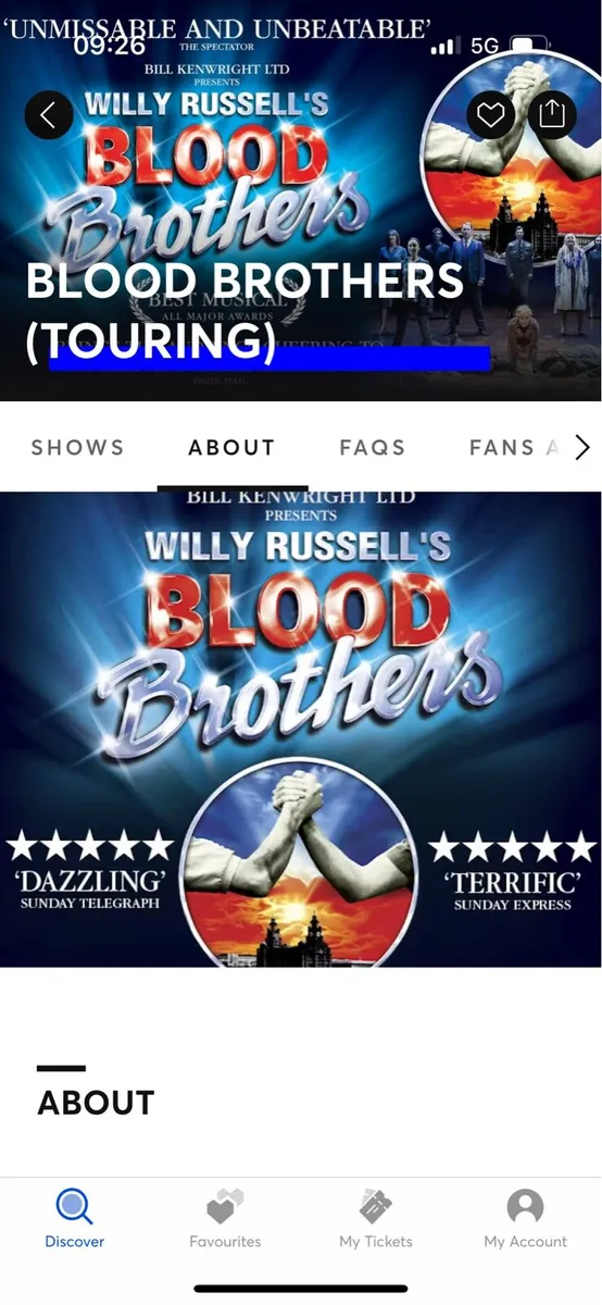 2 tickets for Blood Brothers in Bord Gais