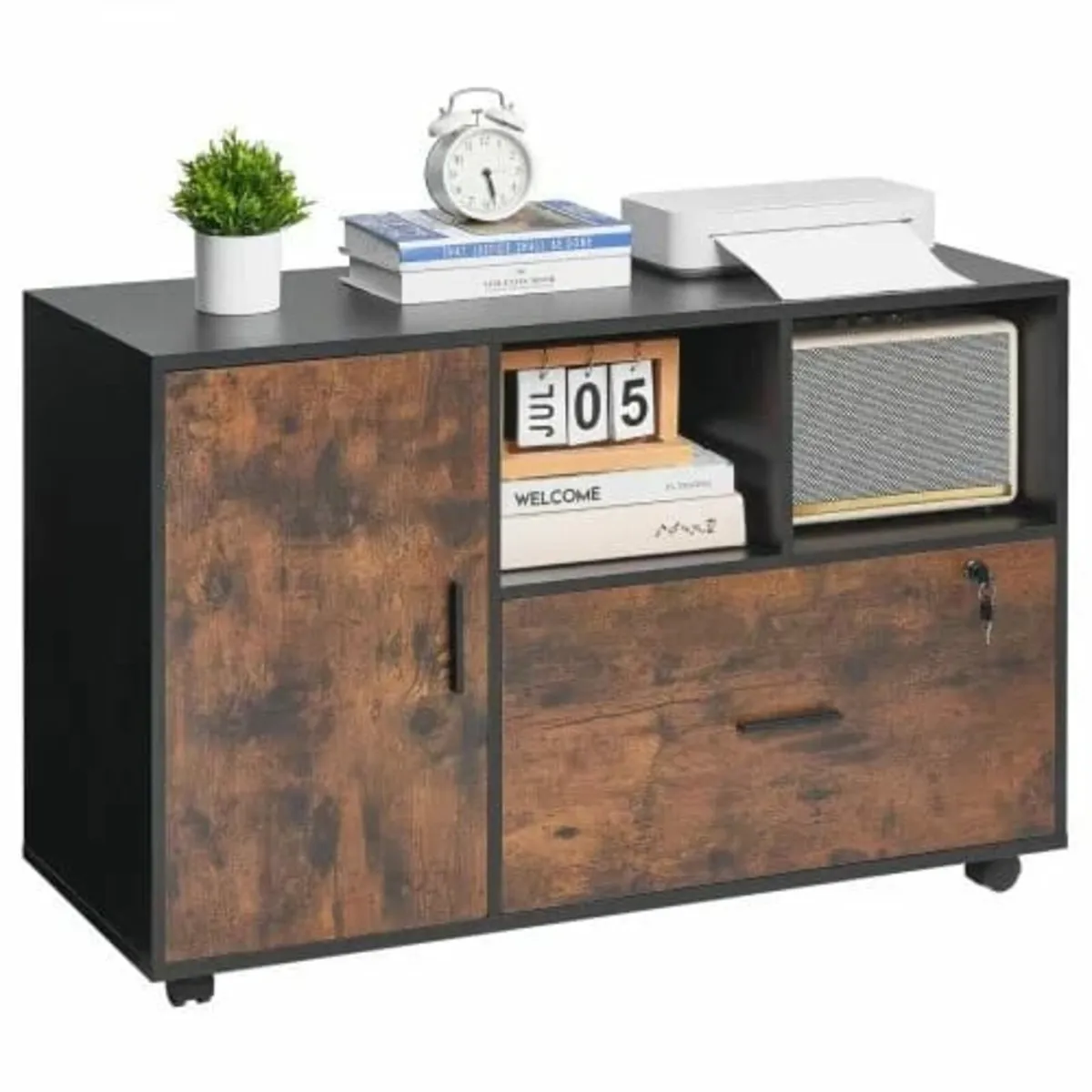 Wood File Cabinet, Mobile Filing Cabinet with Open - Image 1