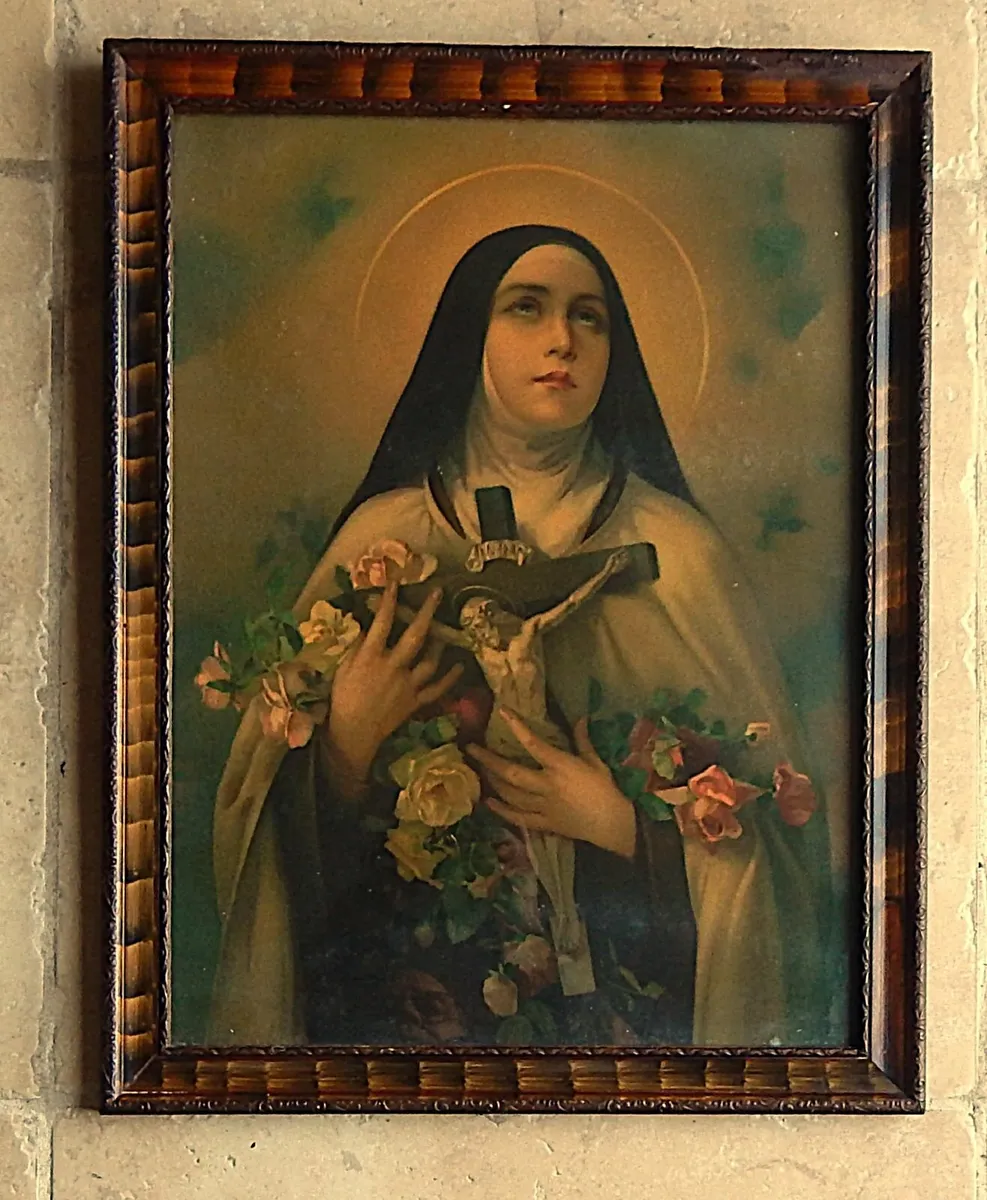 Large Vintage Print of Saint Teresa in Ornate Wood - Image 1