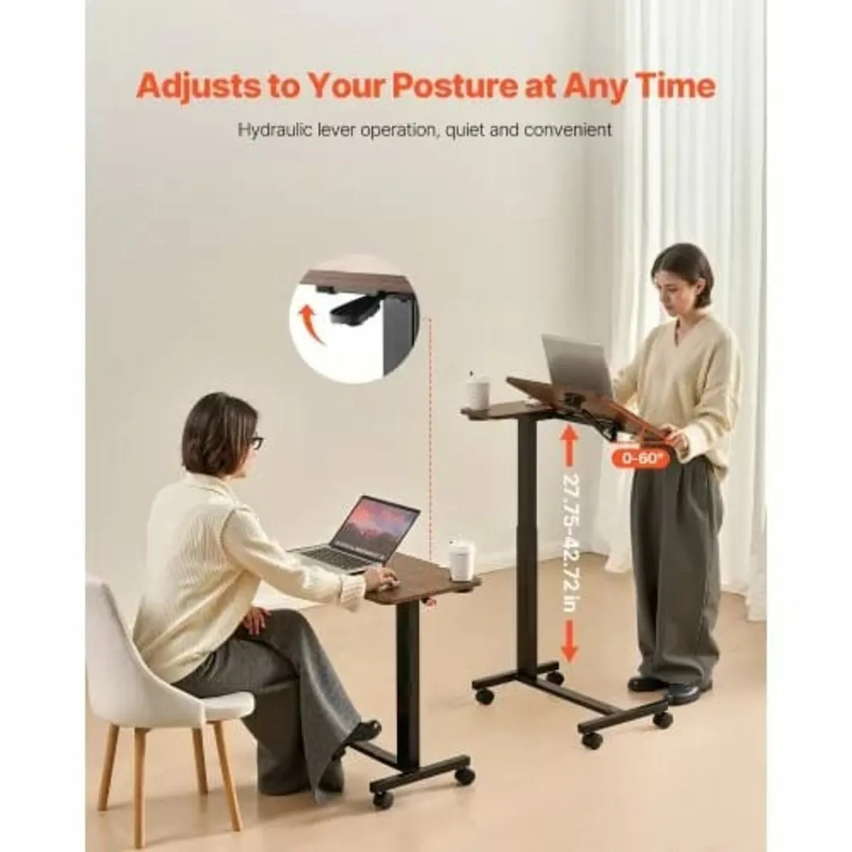 Overbed Table, Mobile Bed Side Table with Flip Des - Image 3