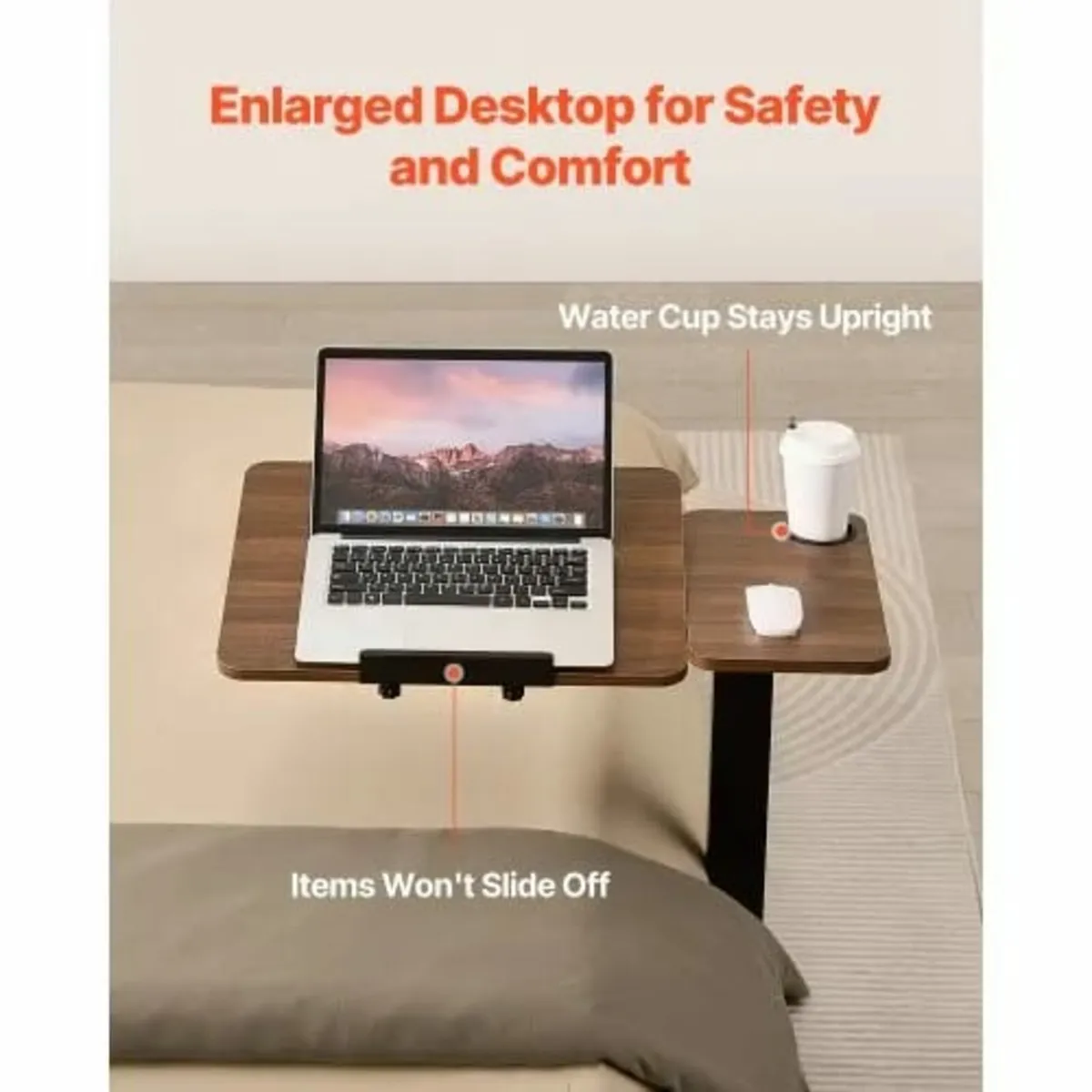 Overbed Table, Mobile Bed Side Table with Flip Des - Image 4