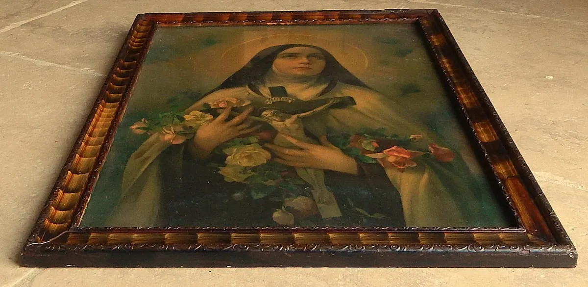 Large Vintage Print of Saint Teresa in Ornate Wood - Image 3