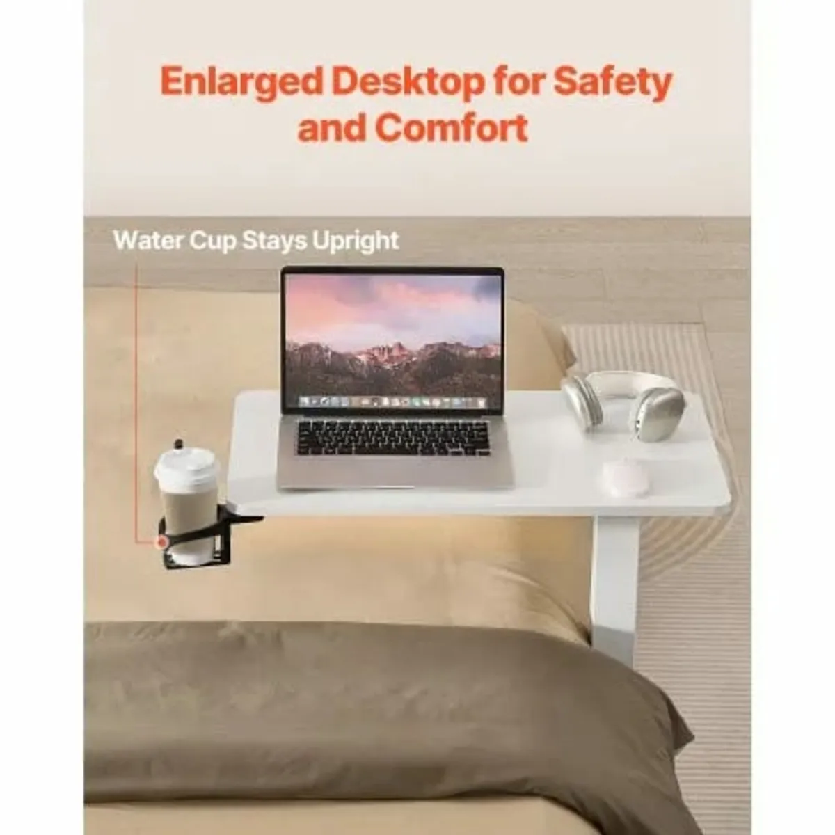 Overbed Table, Mobile Bed Side Table with 4 Hidden - Image 2