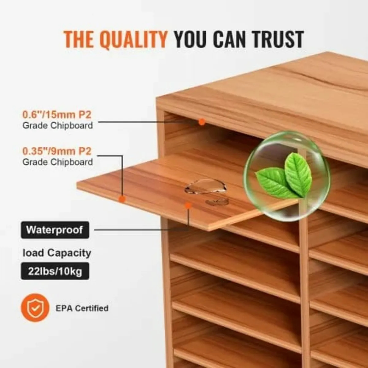 27 Compartments Wood Literature Organizer, Adjusta - Image 3