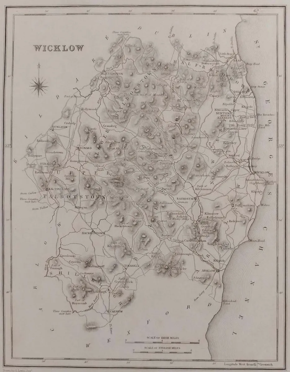 Wicklow 1837 Antique Map Including Baronies - Image 1