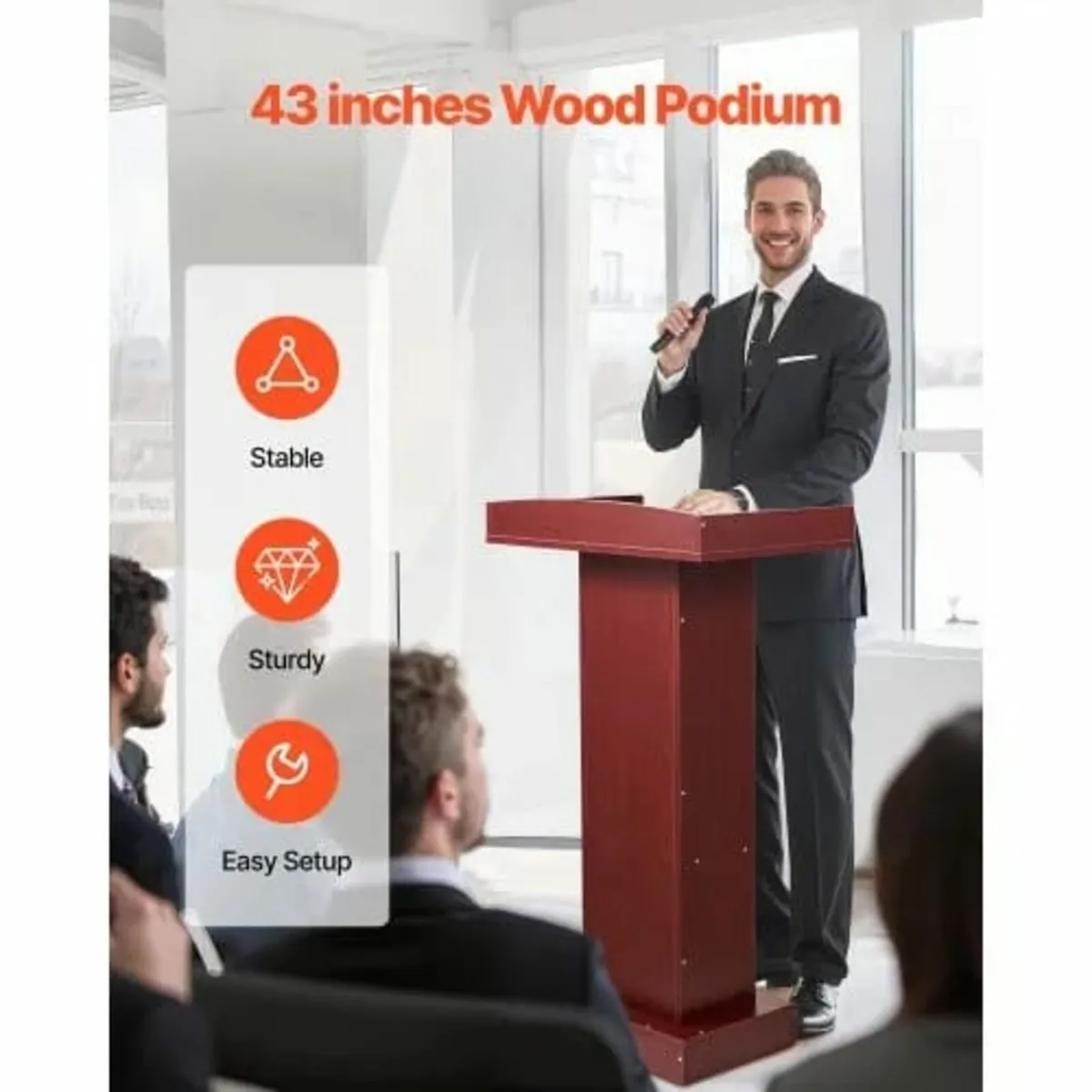 Podium Stand, 1040 mm Wooden Lectern, Laptop Desk - Image 4