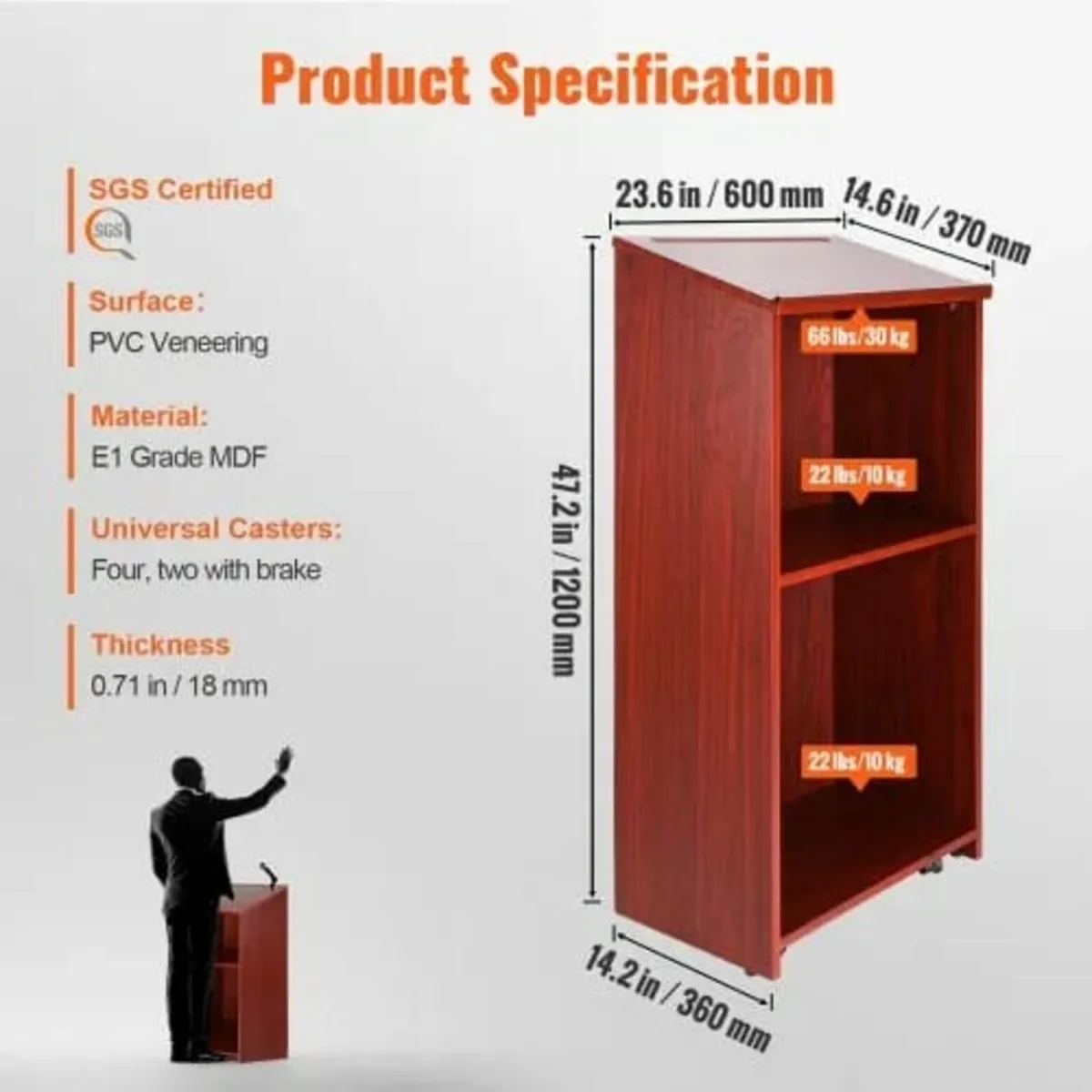 Podium Stand, 47 in Hostess Stand with 4 Rolling W - Image 4