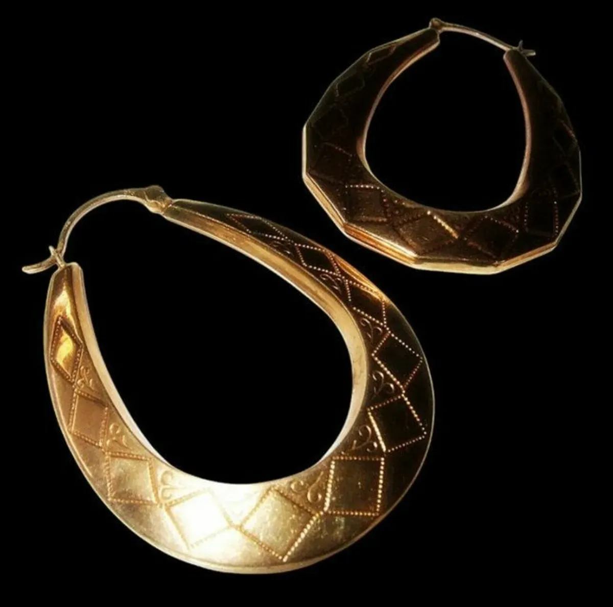 Vintage Hallmarked 9ct Large Hoop Earrings - Image 2
