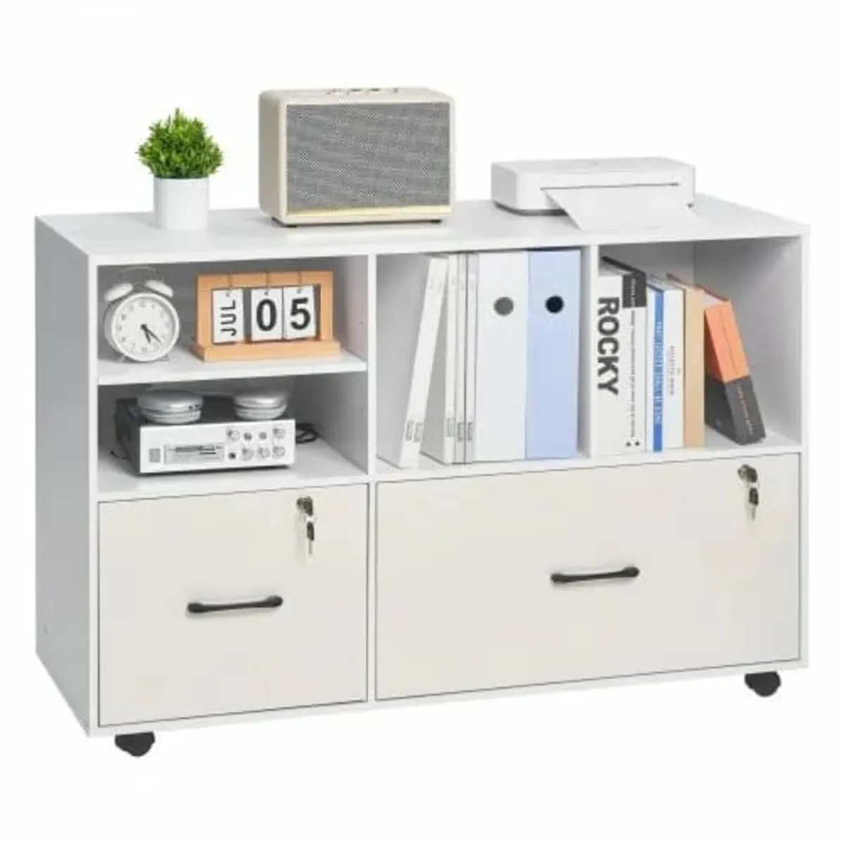 2 Drawer Wooden File Cabinet, Mobile Filing Cabine - Image 1
