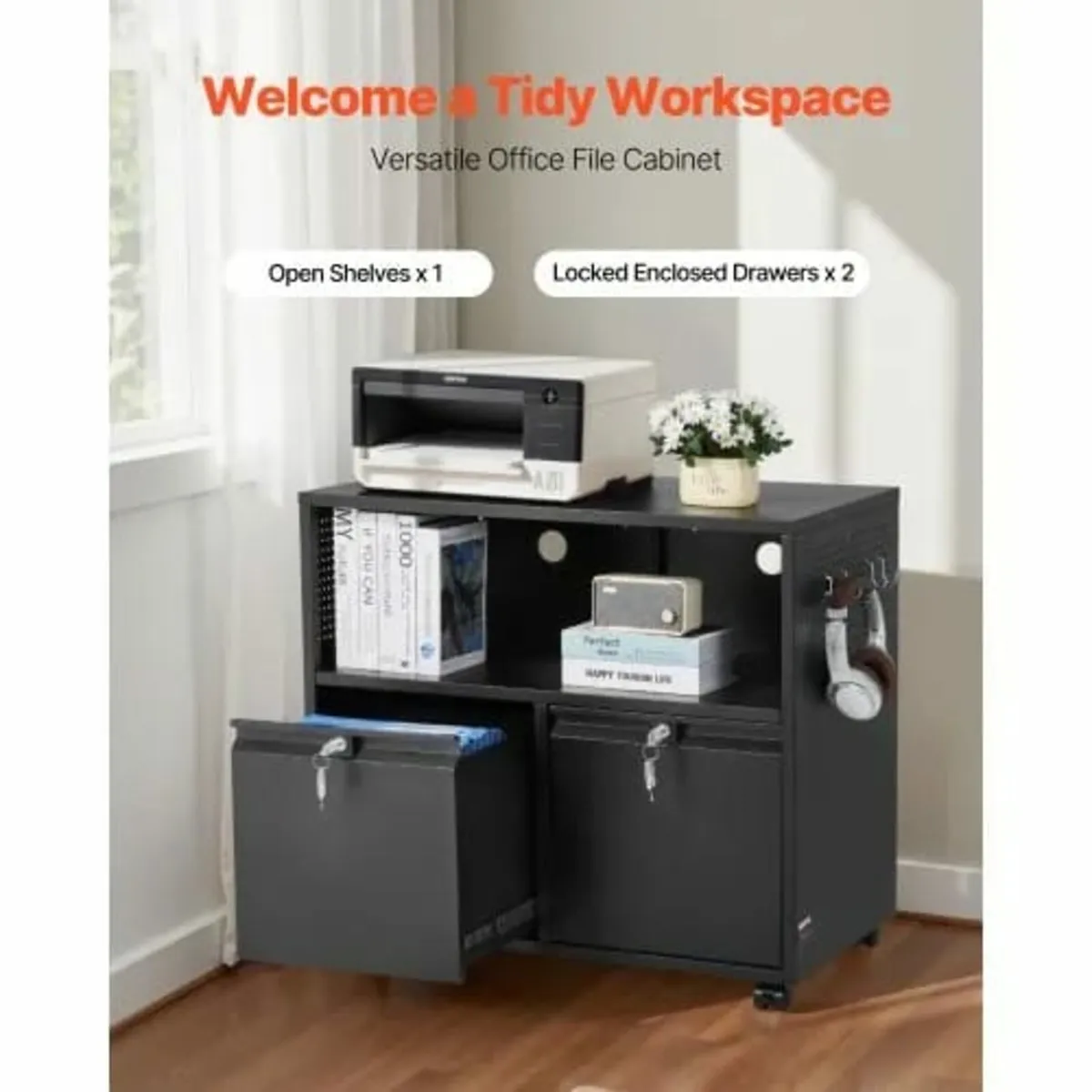 2 Drawers Metal File Cabinet, Lateral Filing Cabin - Image 4