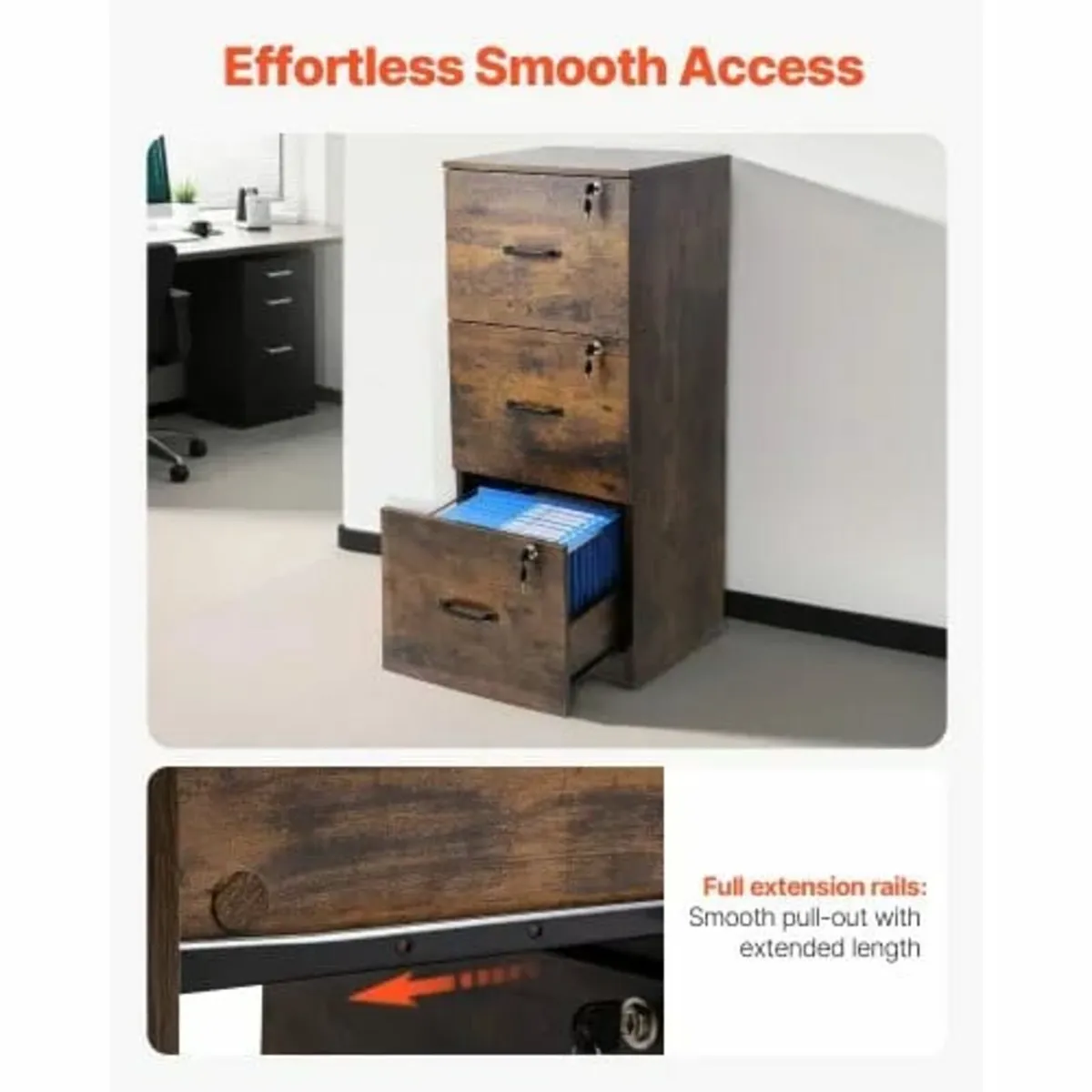 3 Drawer File Cabinet with Lock, Vertical Filing S - Image 4