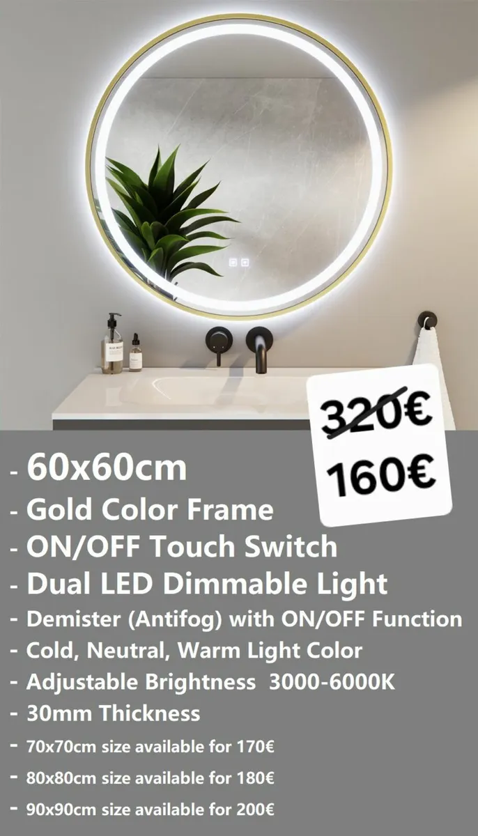 Gold LED Bathroom Mirror - Image 2