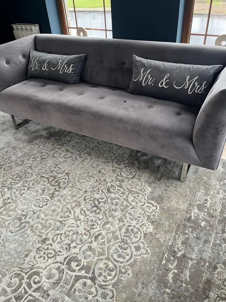 Grey Velvet Couch - Image 2