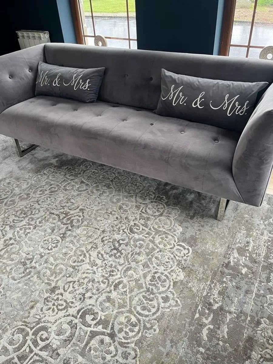 Grey Velvet Couch - Image 3
