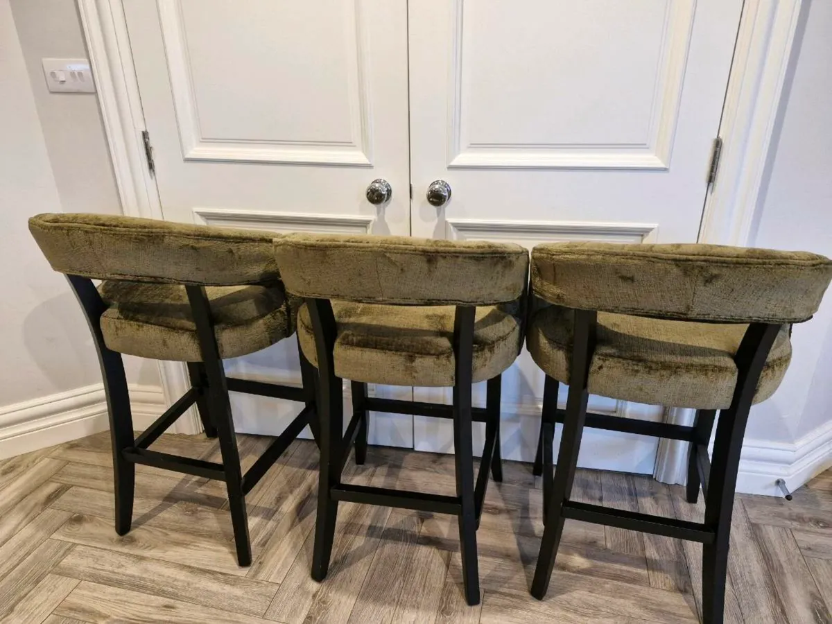 3 Barstools Moss Green Chenille - Image 3