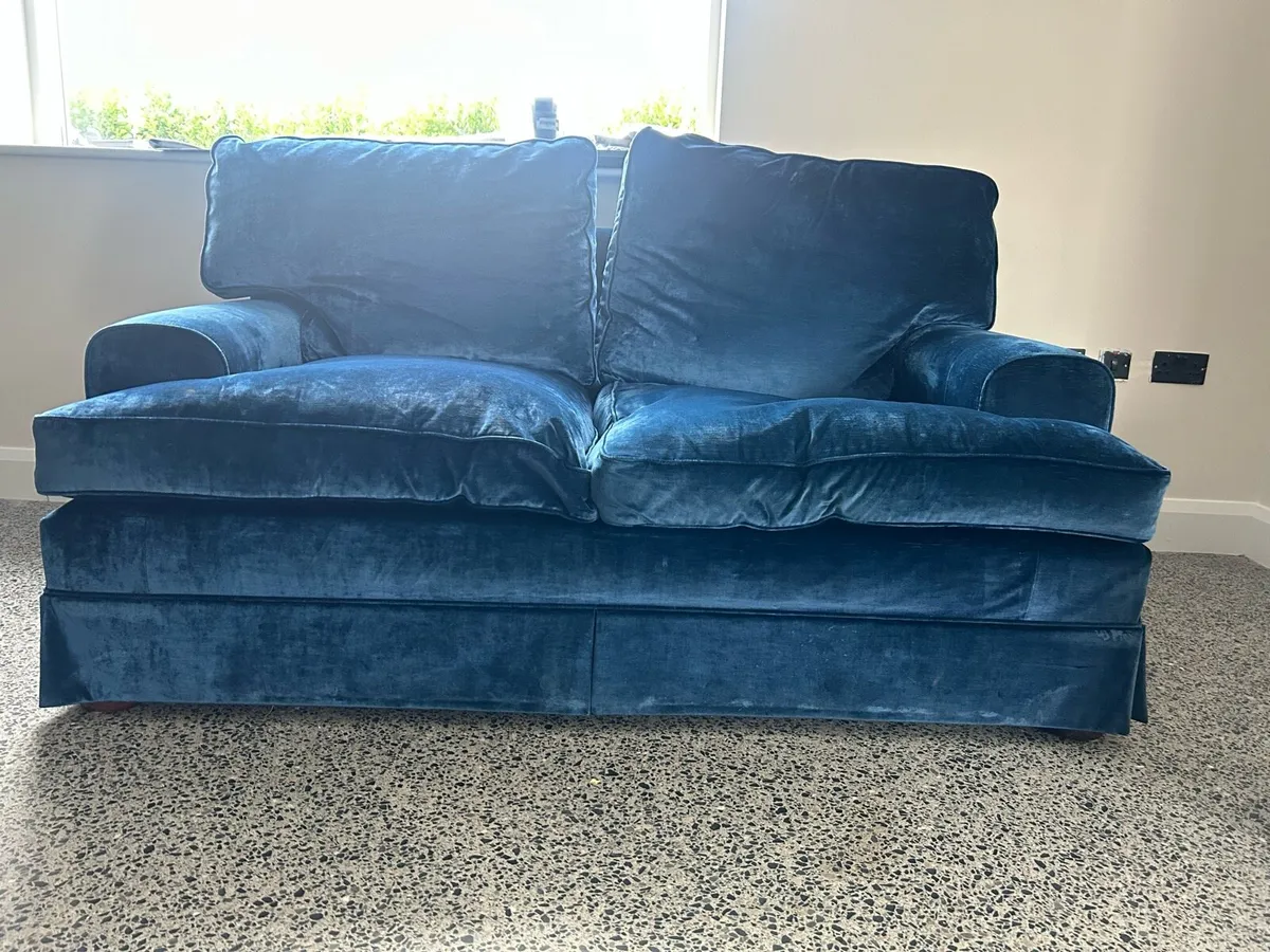 2 Blue Velvet Sofas for Sale - Image 2
