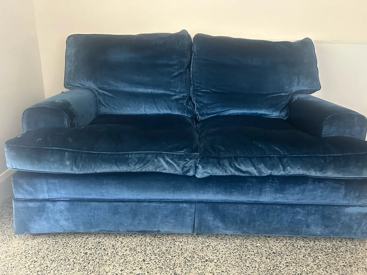 2 Blue Velvet Sofas for Sale - Image 3