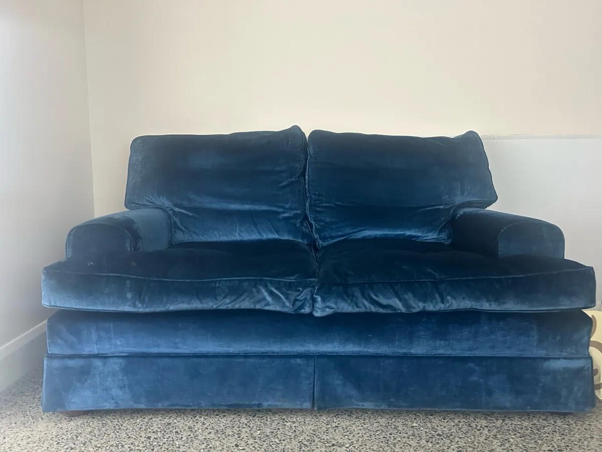 2 Blue Velvet Sofas for Sale - Image 1