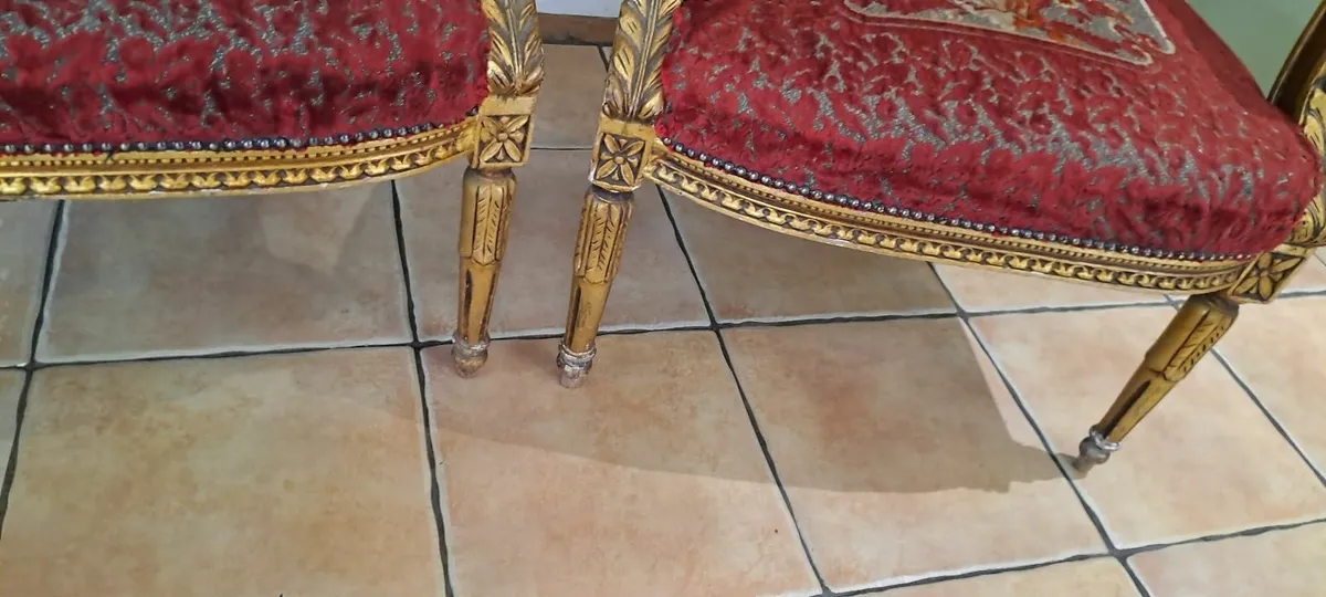 Pair vintage Louis 16th style parlour chairs - Image 4