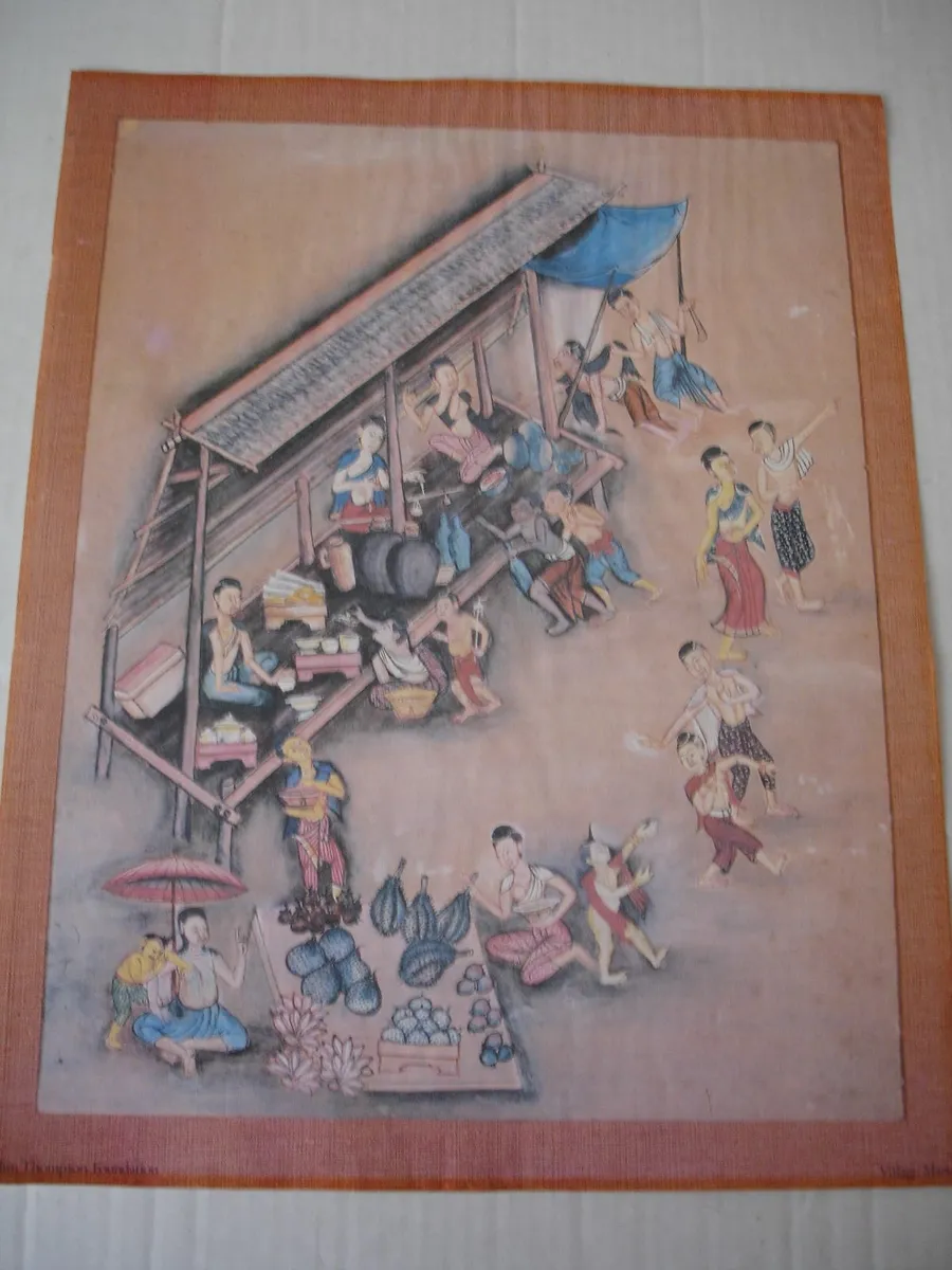 Six Coloured Prints Traditional Thai Life - Image 1