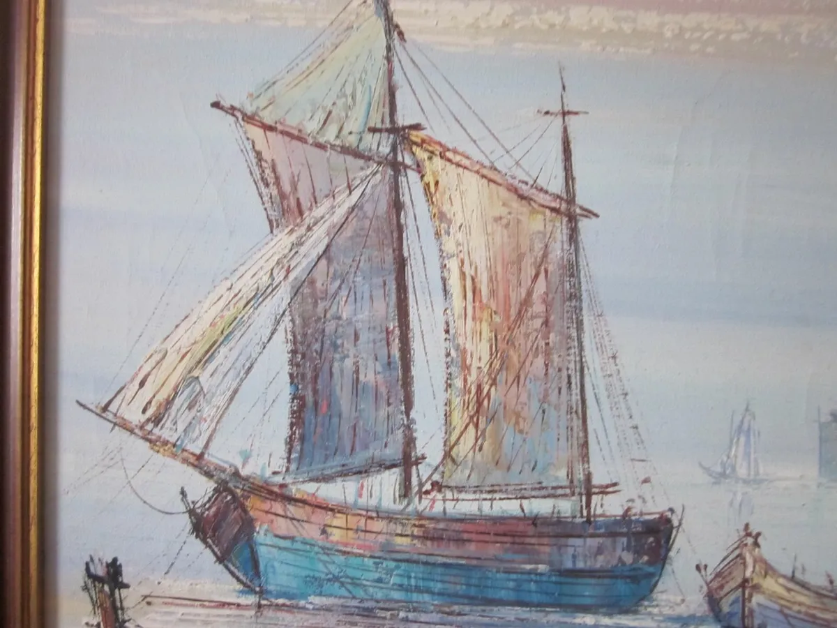 Mixed Media Painting  Boat in Sail by  H. Duchamp - Image 3
