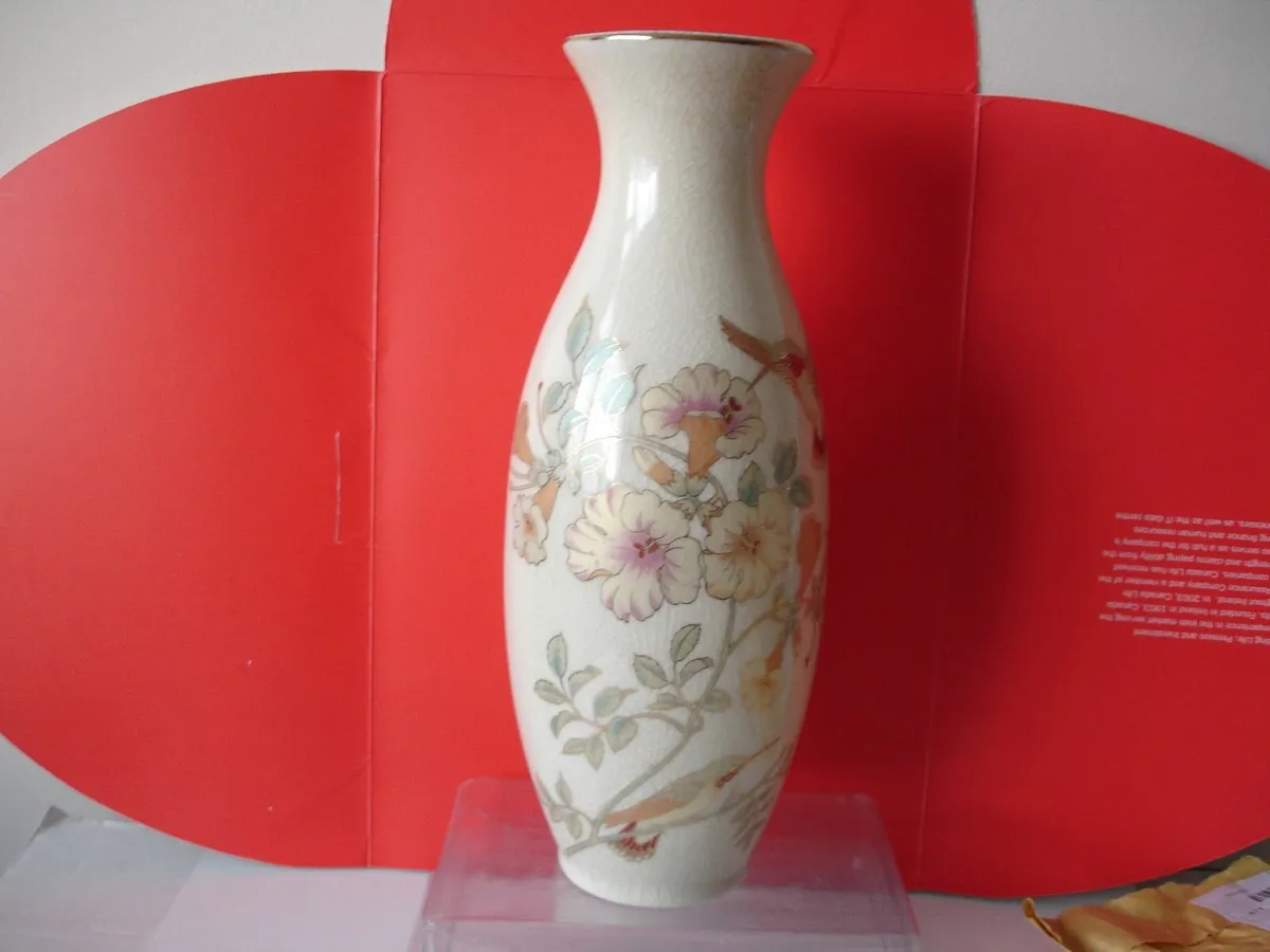 Crackle Glaze Vase  'Humming Bird Sucking Nectar' - Image 1