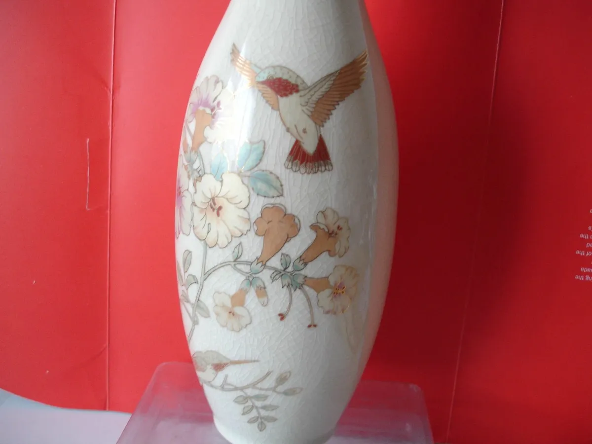 Crackle Glaze Vase  'Humming Bird Sucking Nectar' - Image 3