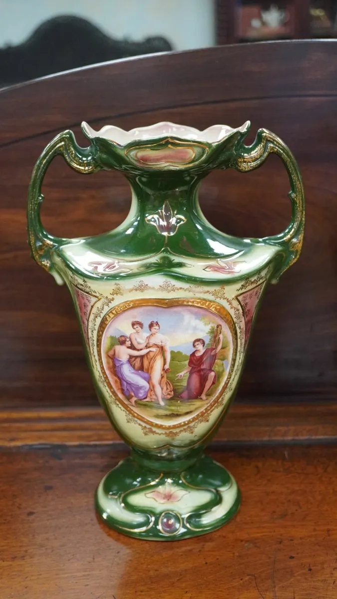 Pair of Antique Bavarian Ware Twin-Handle Vases - Image 2