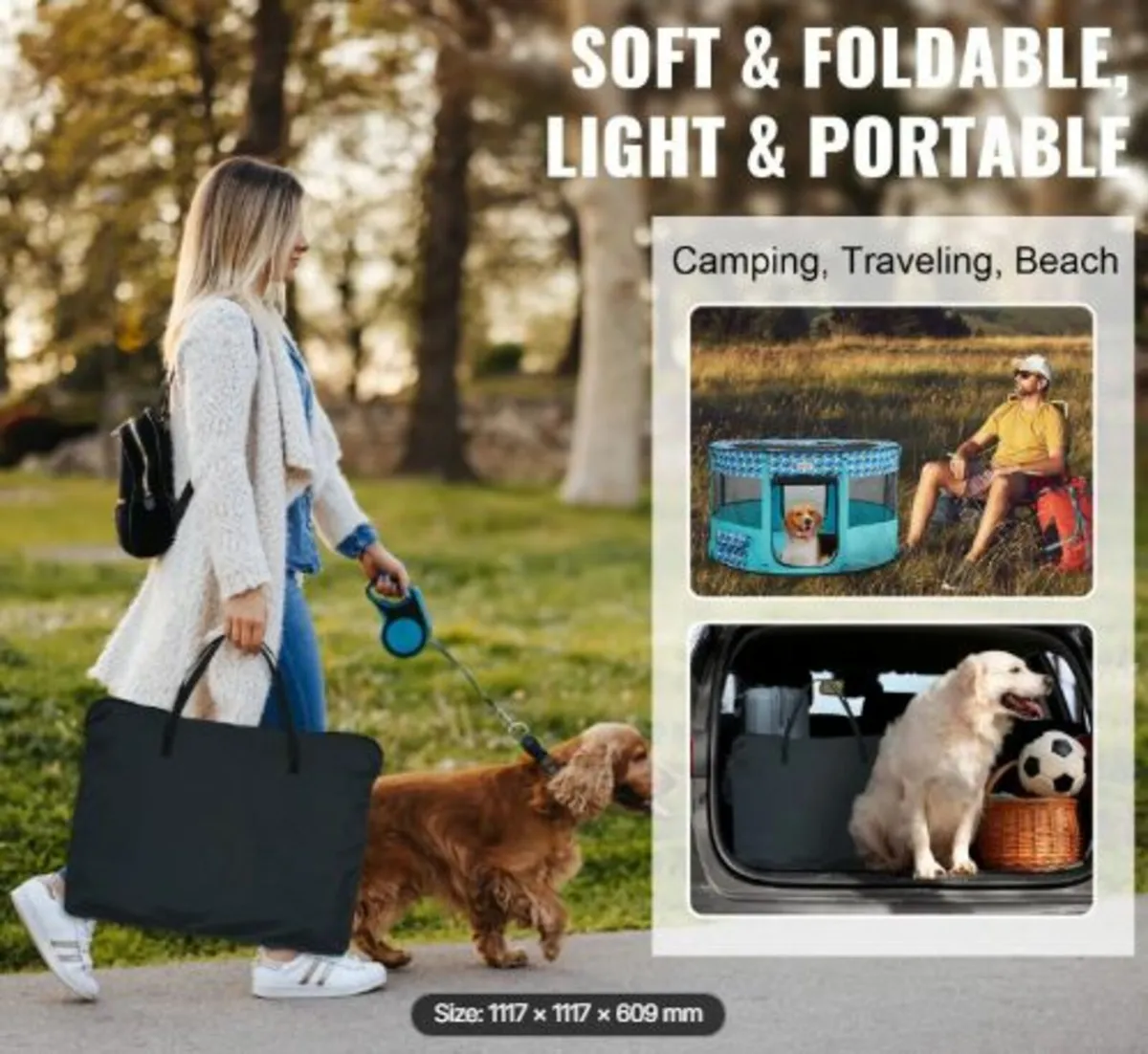 Foldable Pet Playpen, 44'' x 44'' x 24'' Portable - Image 2