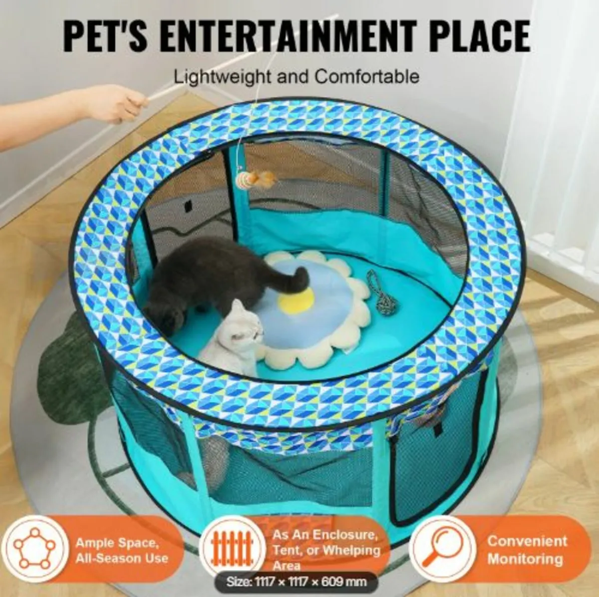 Foldable Pet Playpen, 44'' x 44'' x 24'' Portable - Image 3