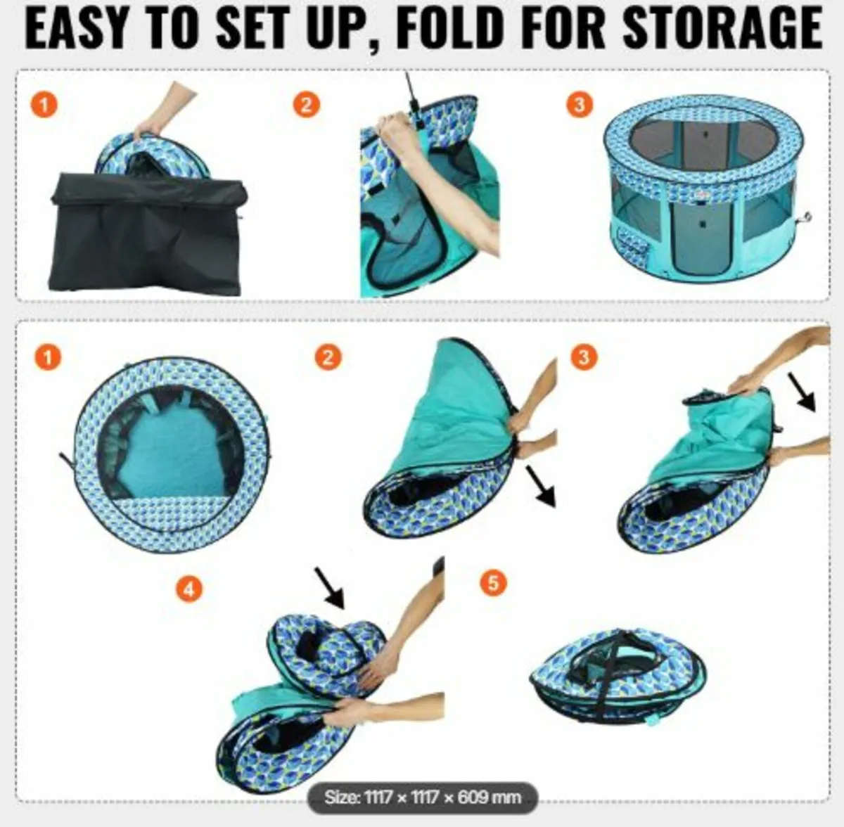 Foldable Pet Playpen, 44'' x 44'' x 24'' Portable - Image 4
