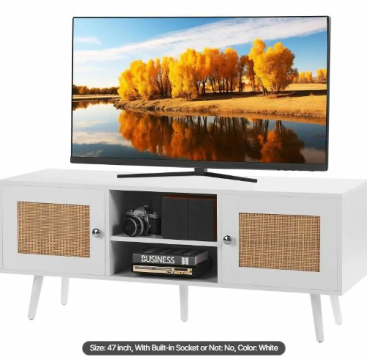 Rattan TV Stand, Boho TV Cabinet for 55 inch TV, - Image 1